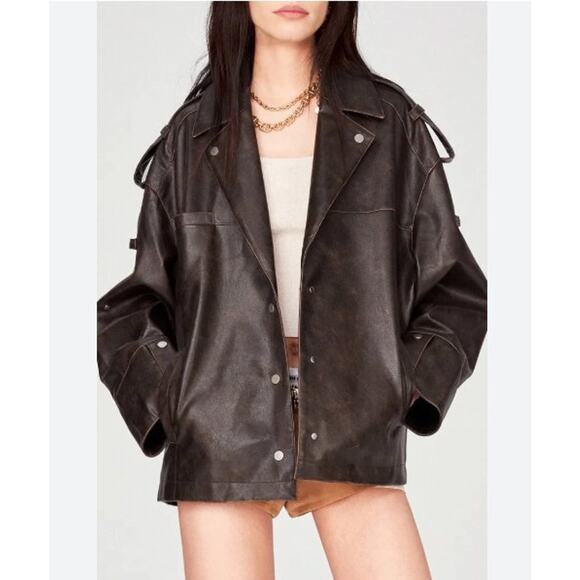 FABRIQUE Alisa Julia Ruban Sz S Small Irina Vegan Leather Vintage Biker Jacket